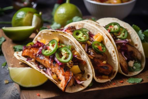 Tacos mit gegrilltem Hähnchen, Birne und Jalapenos