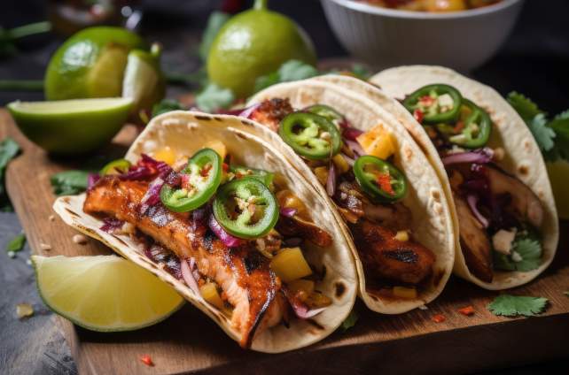 Tacos mit gegrilltem Hähnchen, Birne und Jalapenos